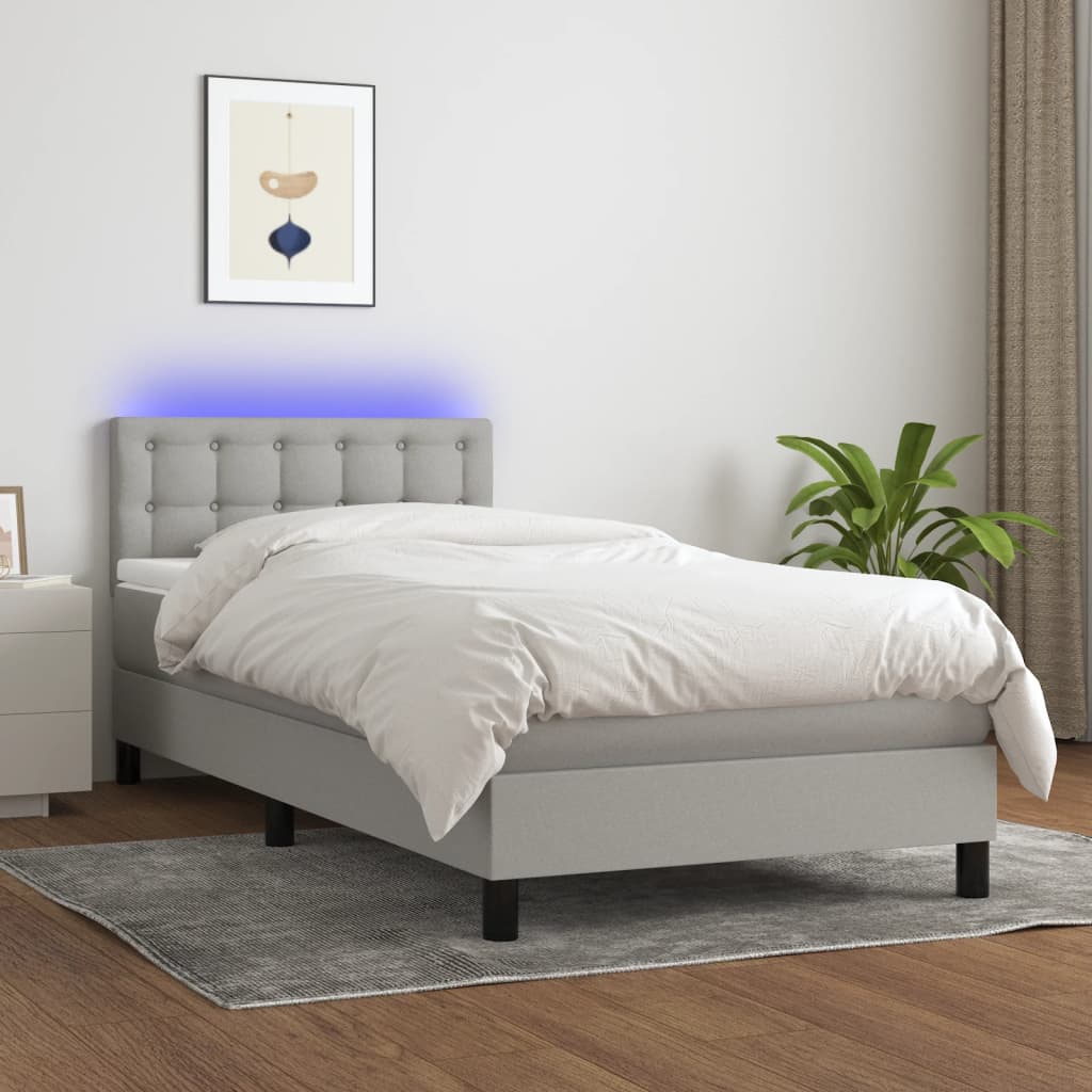 Sommier à lattes de lit matelas LED Gris clair 100x200 cm Tissu - XIOS