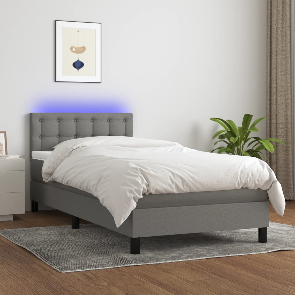 Sommier à lattes de lit et matelas et LED Gris foncé 100x200 cm - XIOS