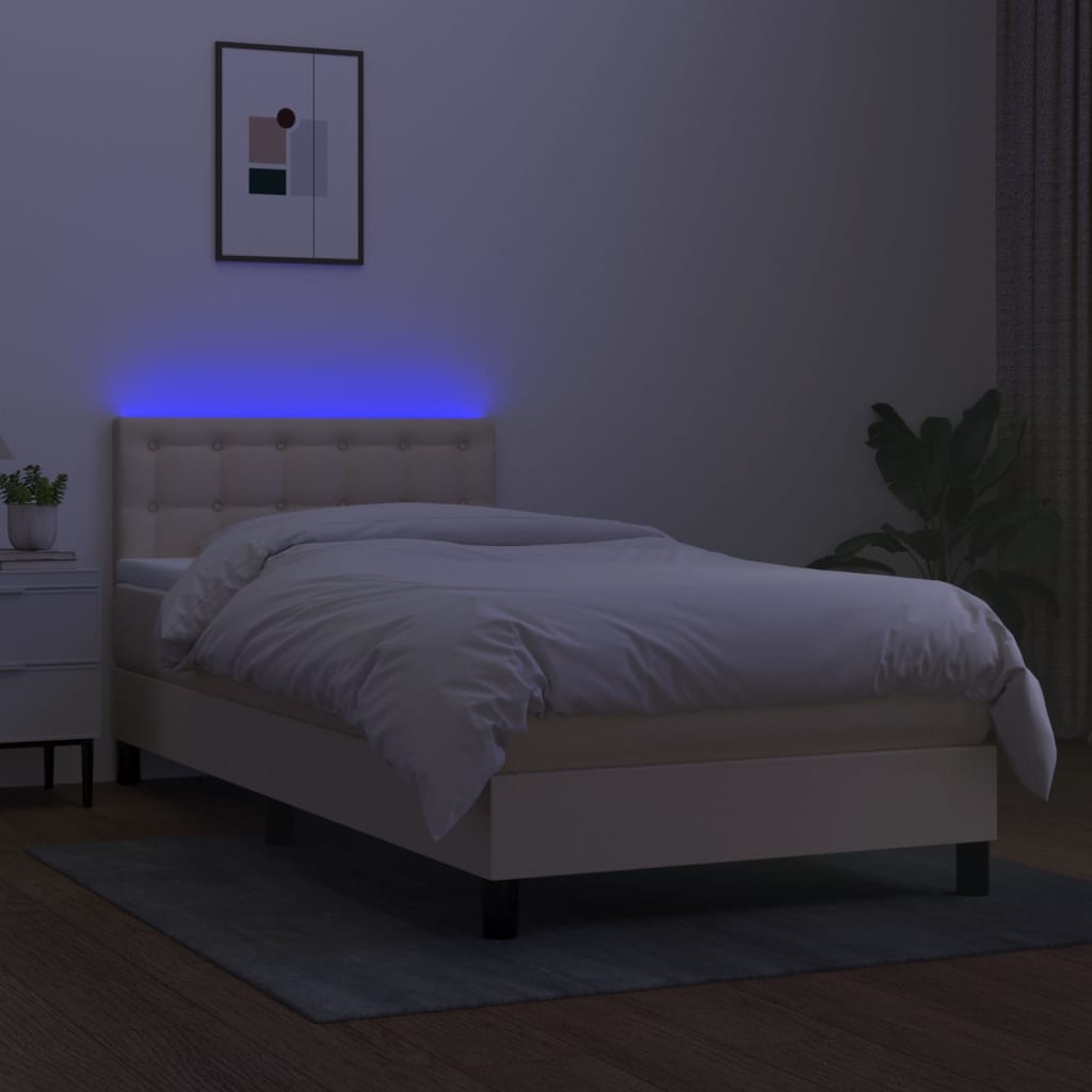 Sommier à lattes de lit avec matelas LED Crème 100x200 cm Tissu - XIOS