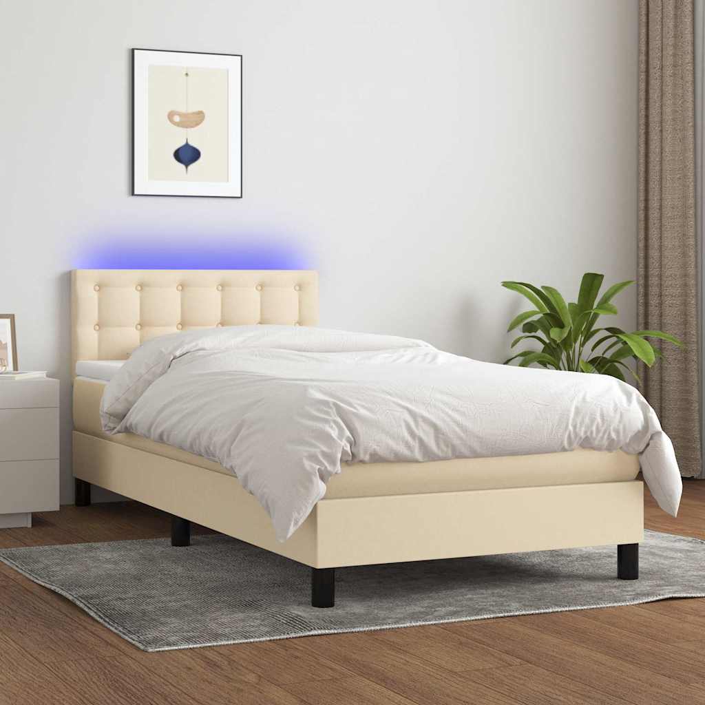 Sommier à lattes de lit avec matelas LED Crème 100x200 cm Tissu