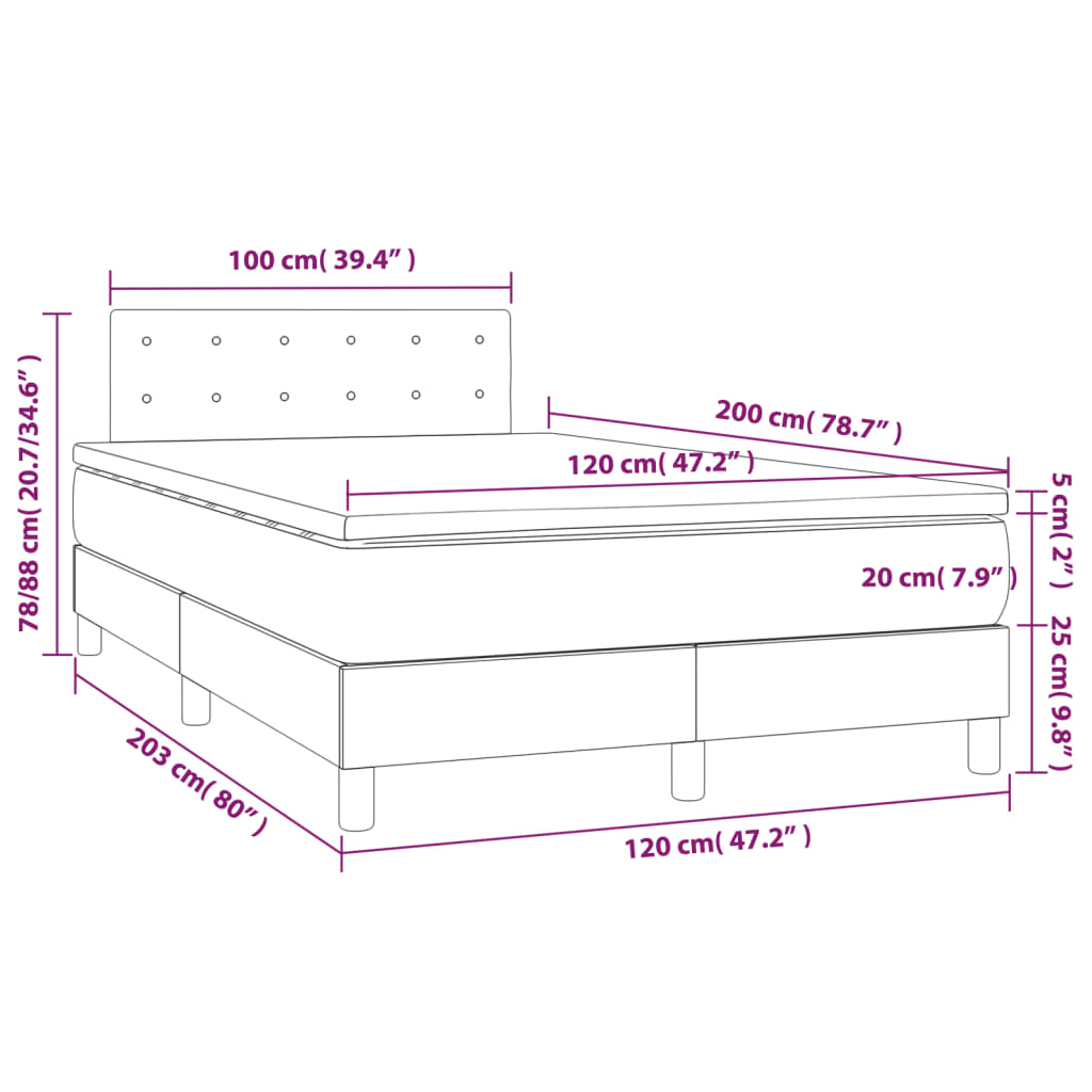 Sommier à lattes de lit et matelas et LED Gris foncé 120x200 cm - XIOS