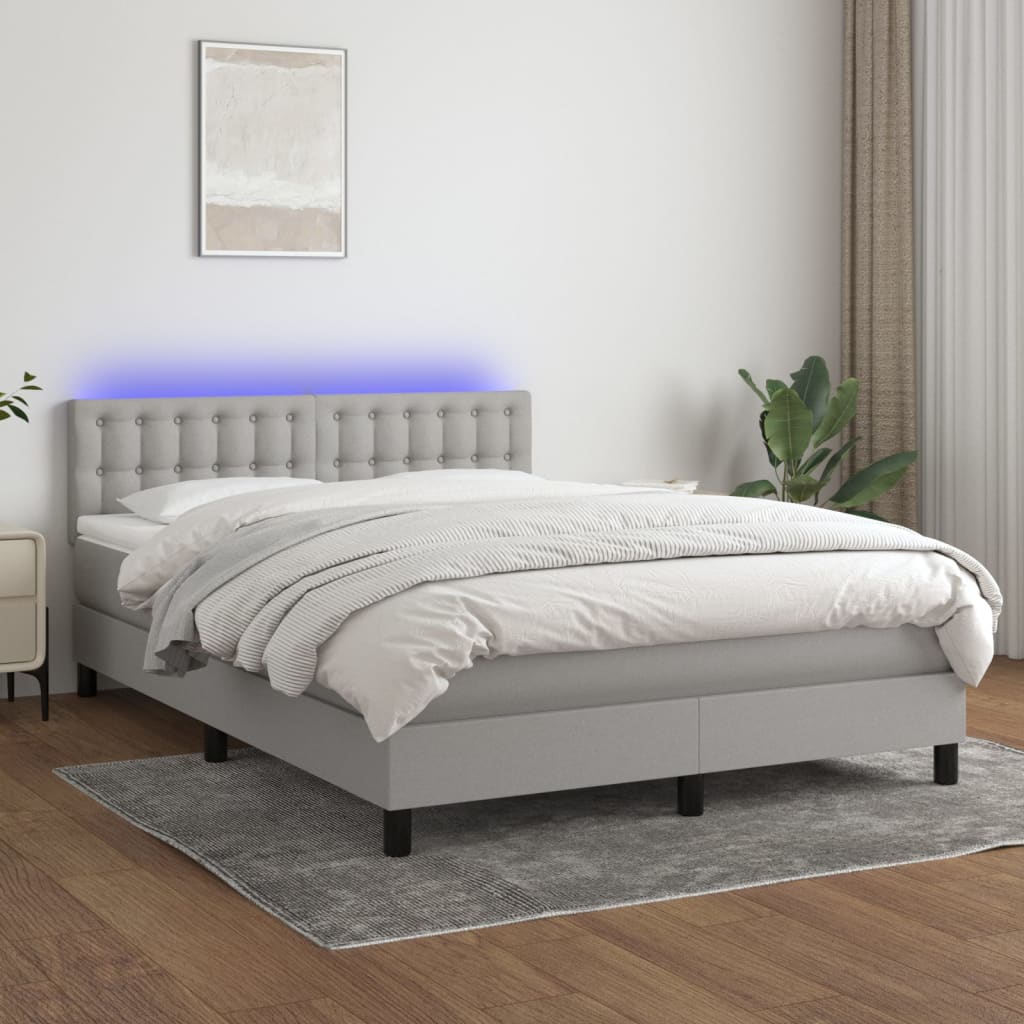 Sommier à lattes de lit et matelas et LED Gris clair 140x190 cm - XIOS