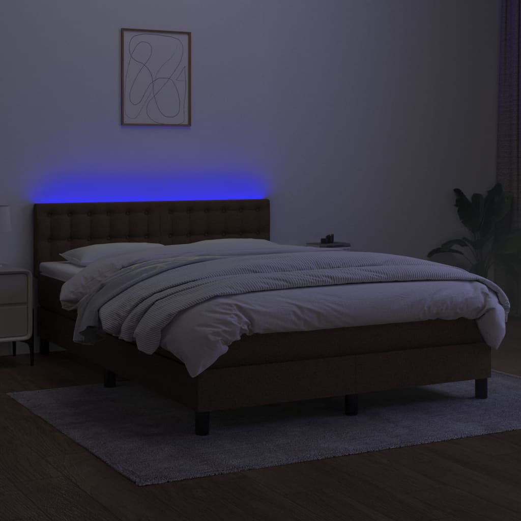 Sommier à lattes de lit matelas et LED Marron foncé 140x190 cm - XIOS