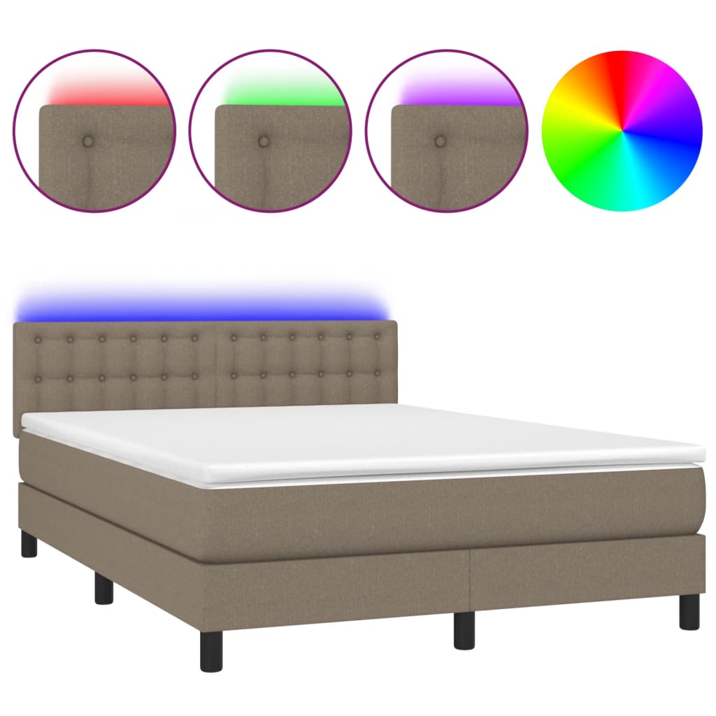 Sommier à lattes de lit avec matelas LED Taupe 140x190 cm Tissu - XIOS