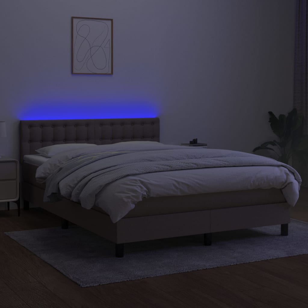 Sommier à lattes de lit avec matelas LED Taupe 140x190 cm Tissu - XIOS