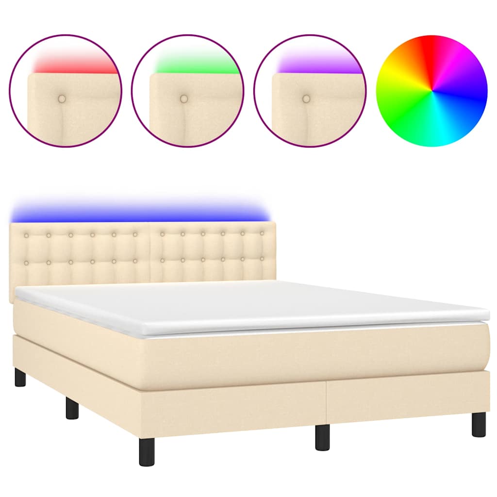 Sommier à lattes de lit avec matelas LED Crème 140x190 cm Tissu