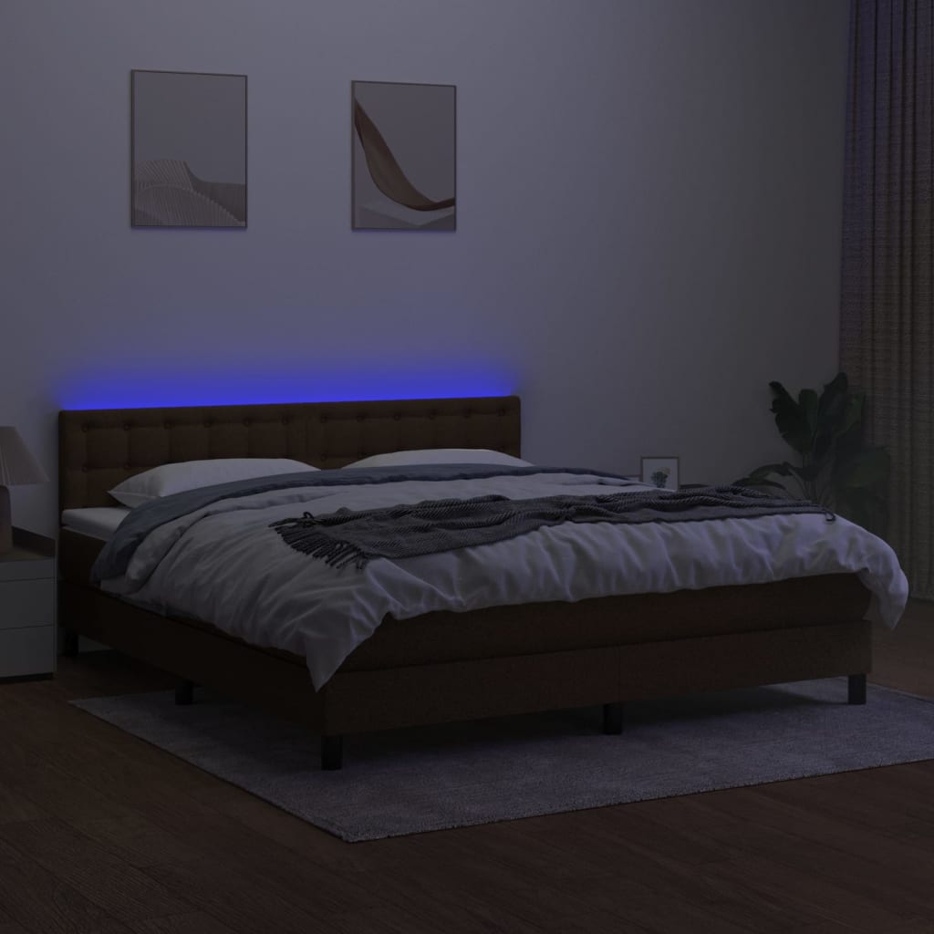 Sommier à lattes de lit matelas et LED Marron foncé 160x200 cm - XIOS