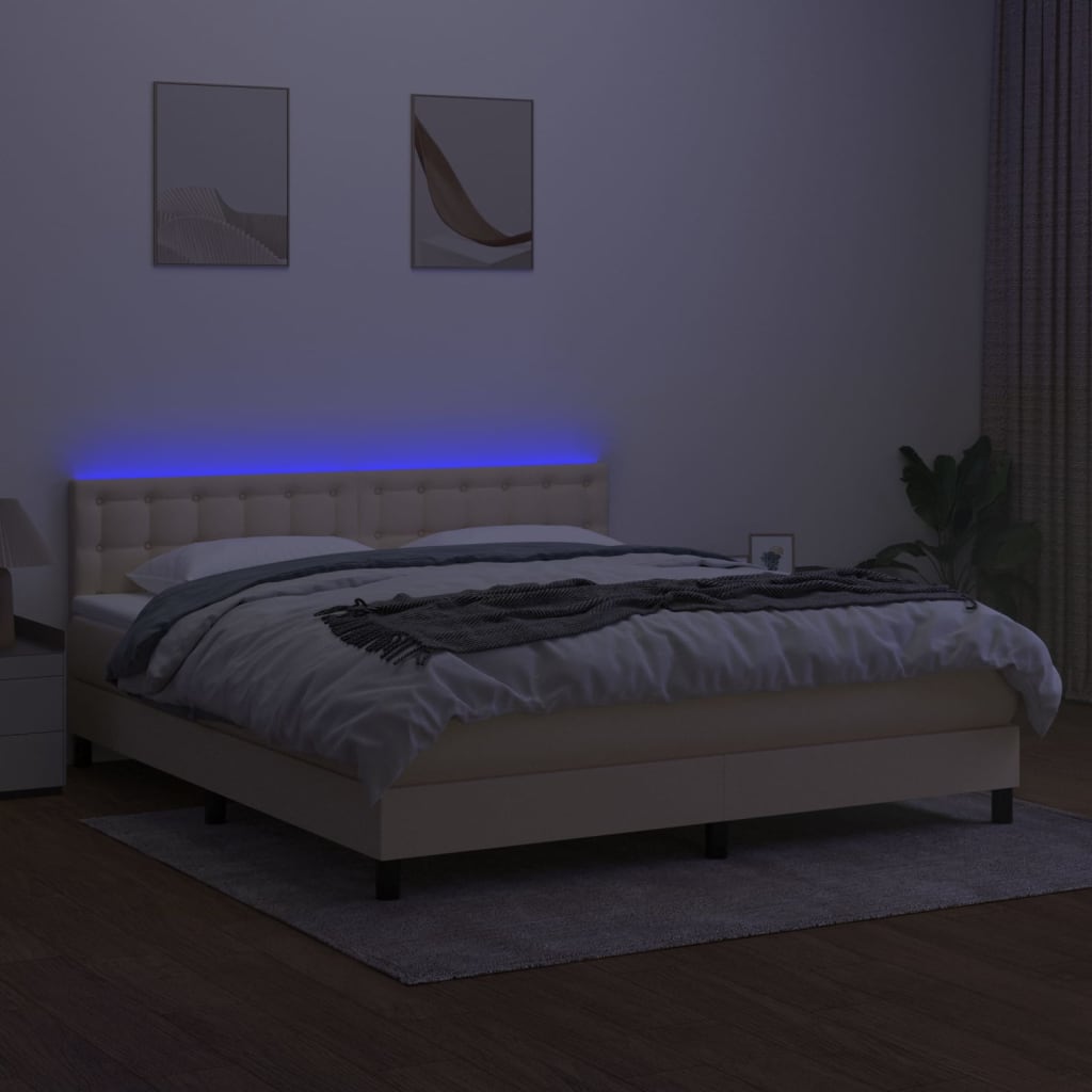 Sommier à lattes de lit avec matelas LED Crème 160x200 cm Tissu - XIOS