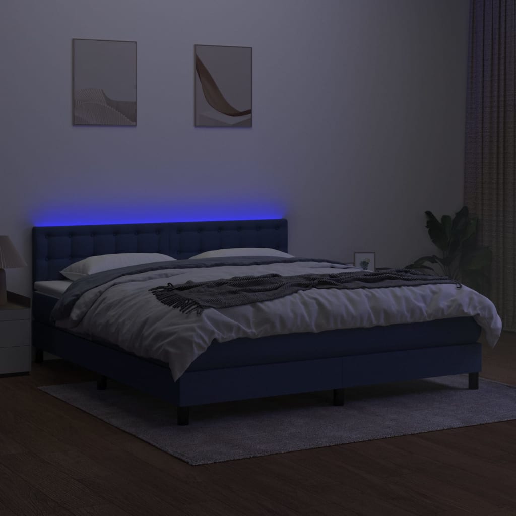 Sommier à lattes de lit avec matelas LED Bleu 160x200 cm Tissu - XIOS