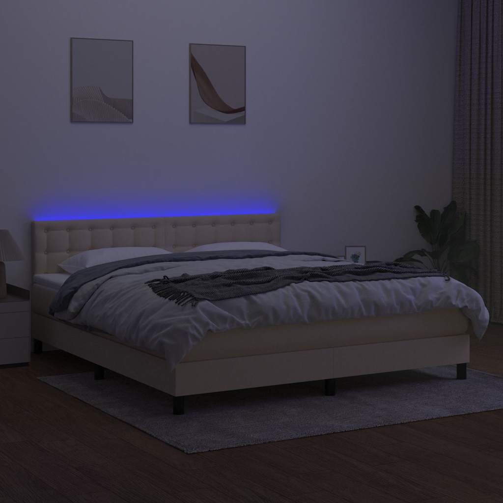 Sommier à lattes de lit avec matelas LED Crème 180x200 cm Tissu