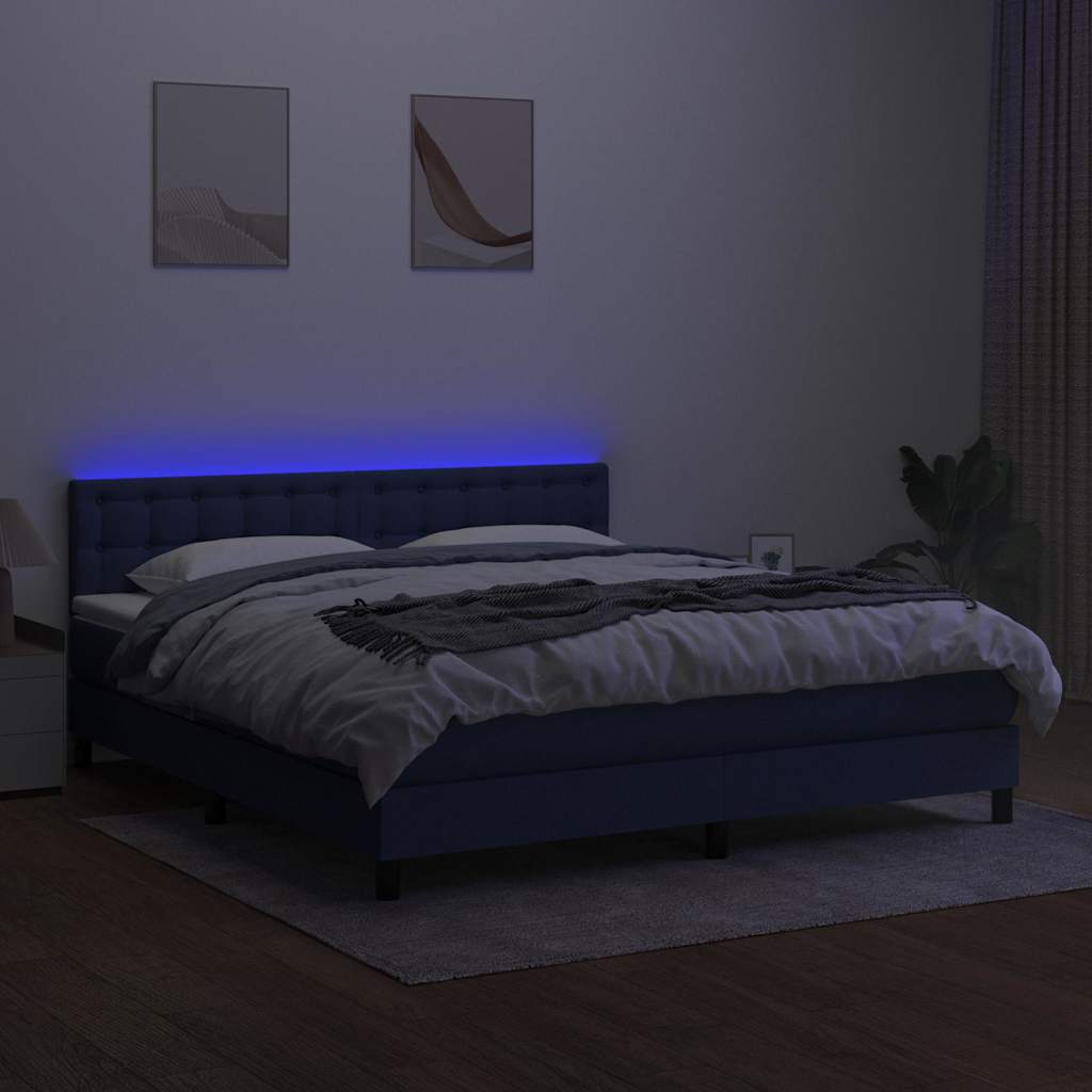 Sommier à lattes de lit avec matelas LED Bleu 180x200 cm Tissu