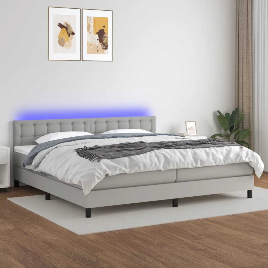 Sommier à lattes de lit matelas LED Gris clair 200x200 cm Tissu - XIOS