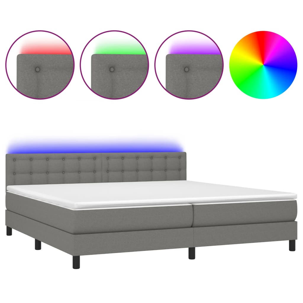 Sommier à lattes de lit et matelas et LED Gris foncé 200x200 cm