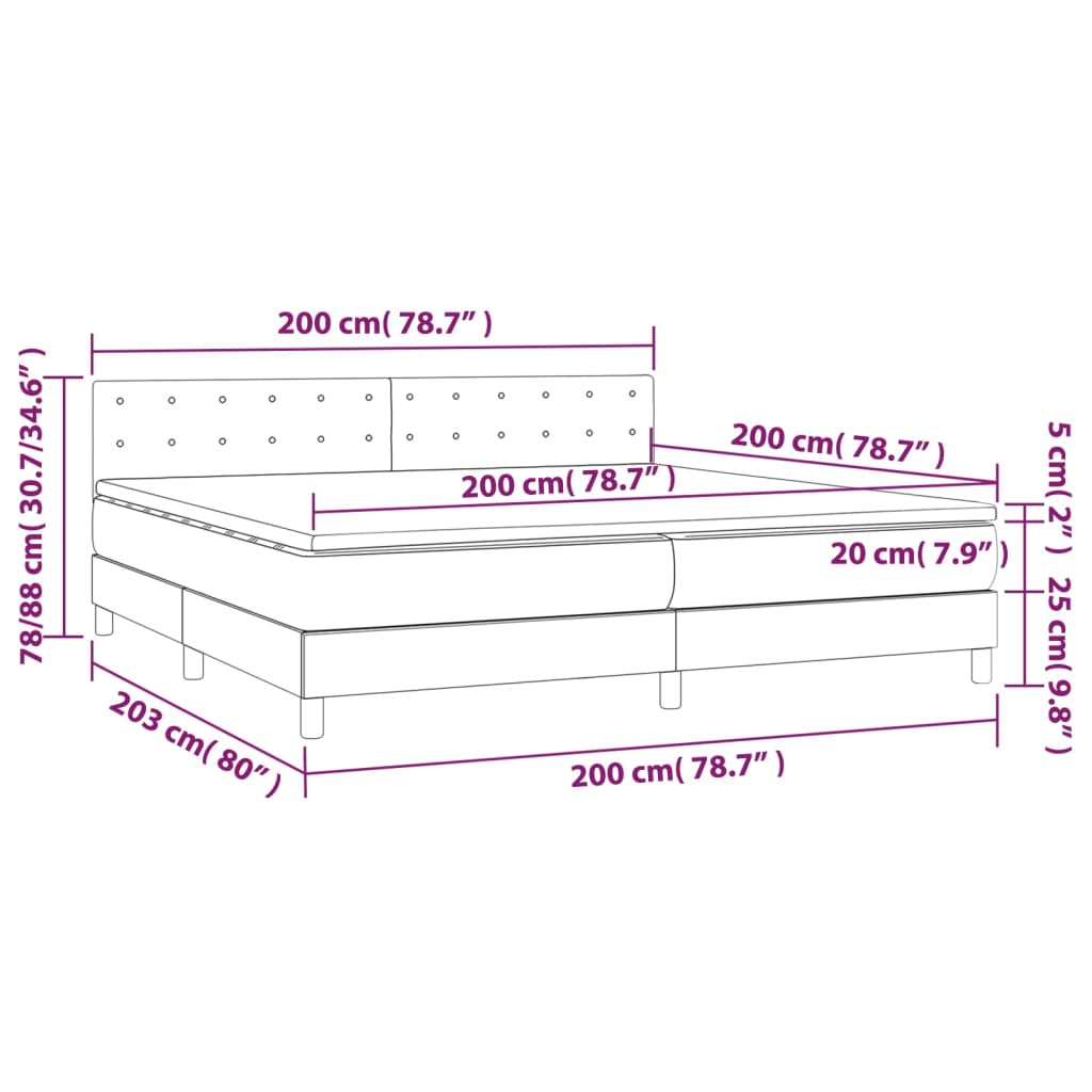 Sommier à lattes de lit et matelas et LED Gris foncé 200x200 cm - XIOS