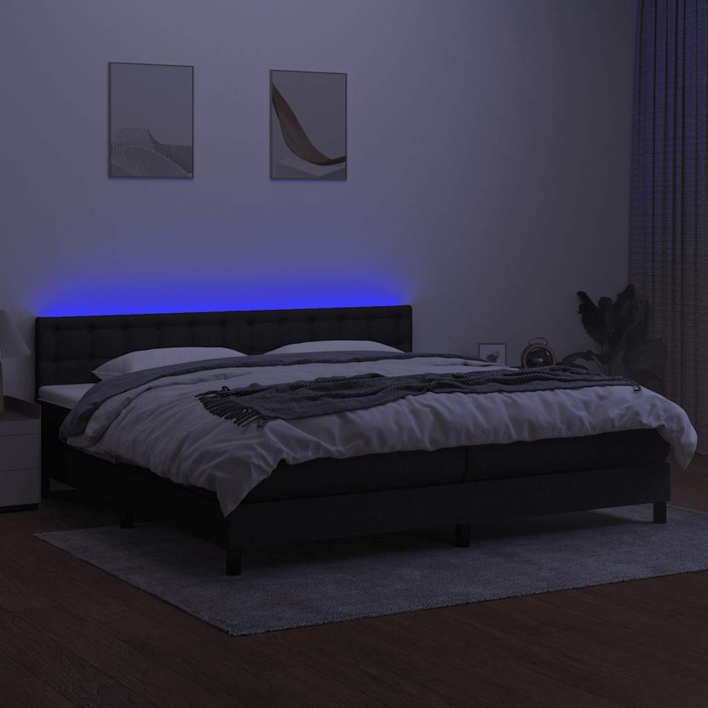 Sommier à lattes de lit et matelas et LED Noir 200x200 cm Tissu - XIOS