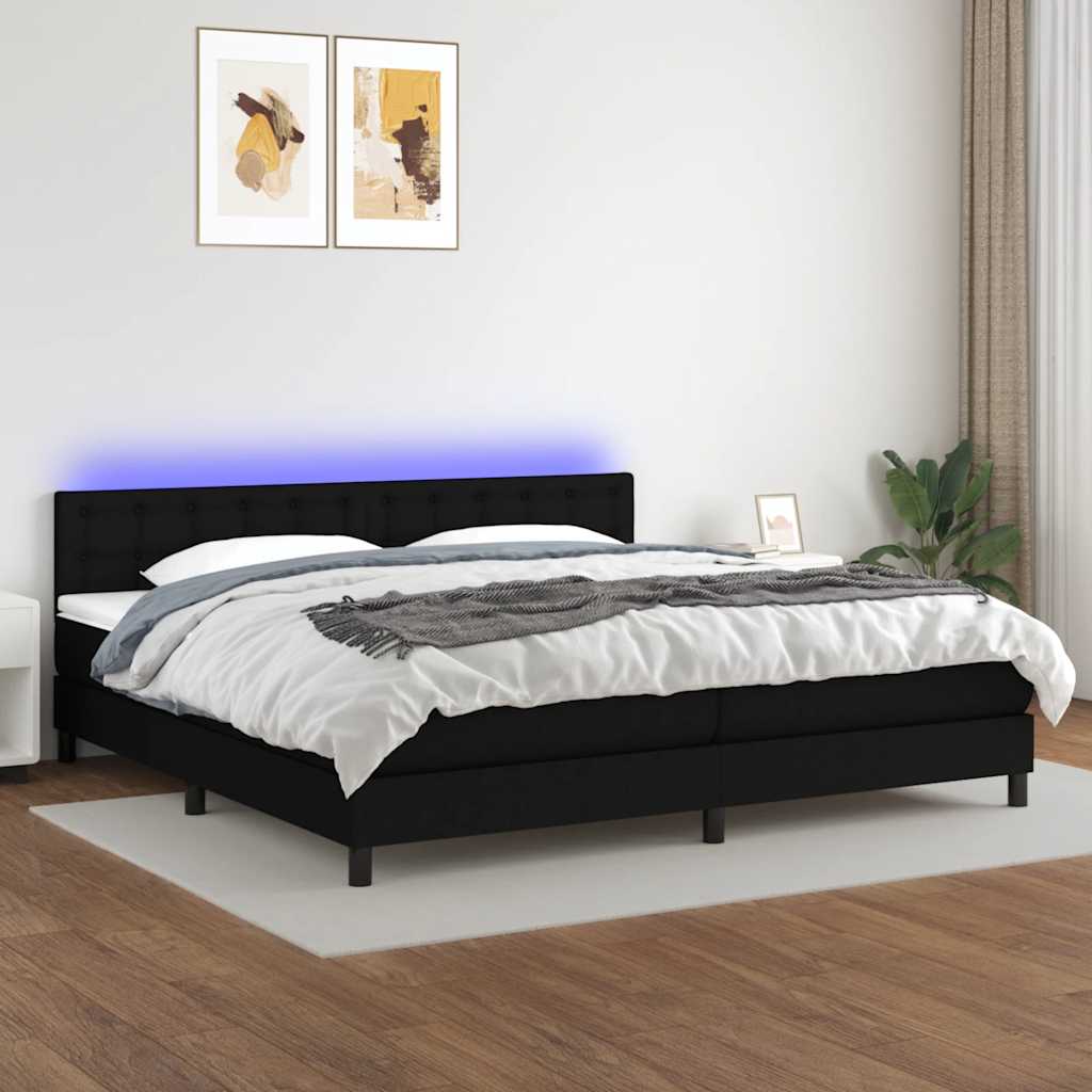 Sommier à lattes de lit et matelas et LED Noir 200x200 cm Tissu - XIOS