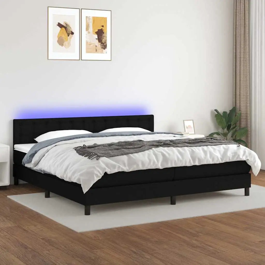 Sommier à lattes de lit et matelas et LED Noir 200x200 cm Tissu - XIOS