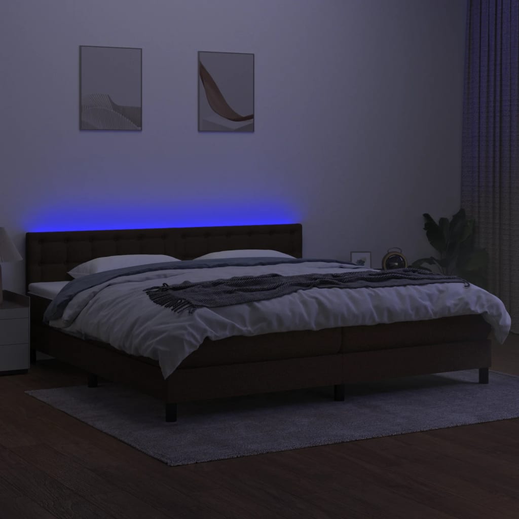 Sommier à lattes de lit matelas et LED Marron foncé 200x200 cm - XIOS