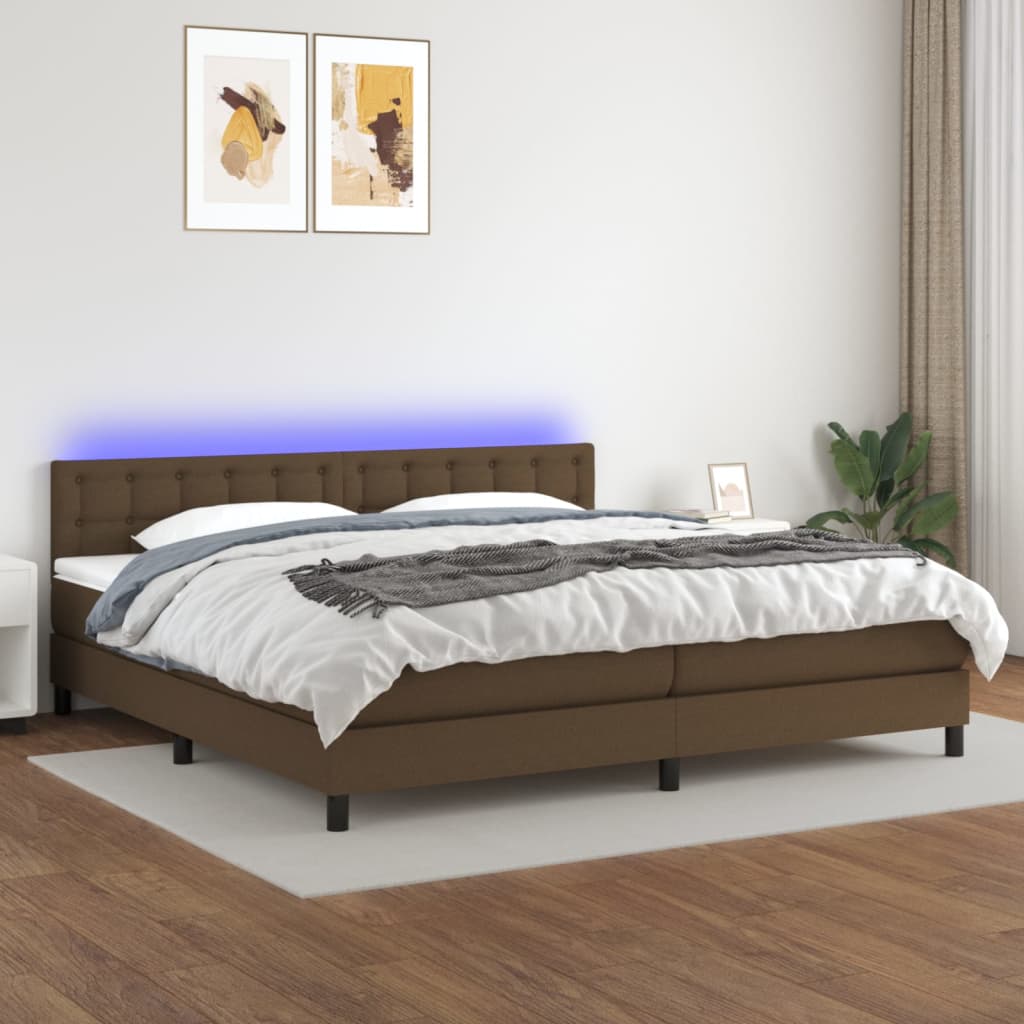 Sommier à lattes de lit matelas et LED Marron foncé 200x200 cm - XIOS