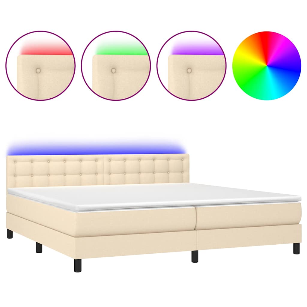 Sommier à lattes de lit et matelas et LED Crème 200x200cm Tissu