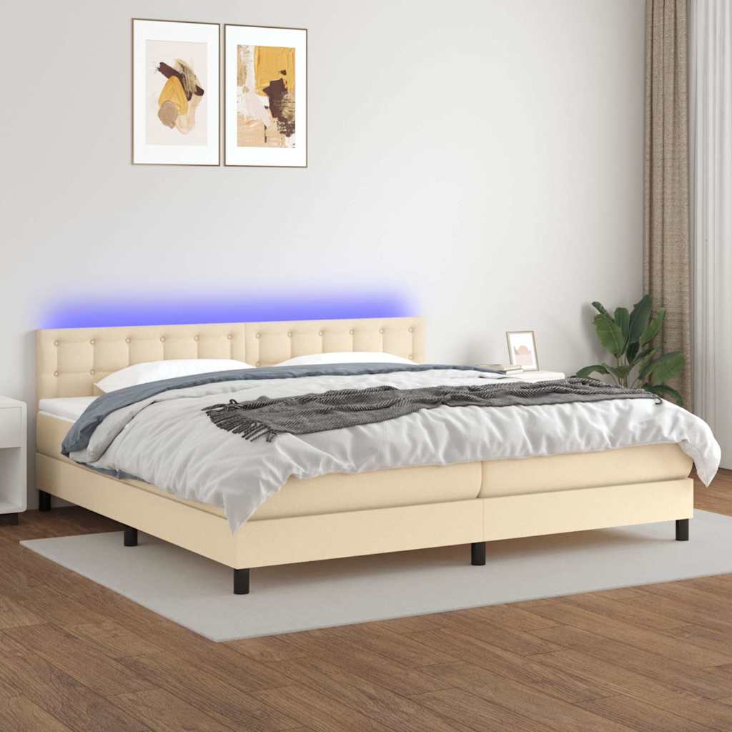 Sommier à lattes de lit et matelas et LED Crème 200x200cm Tissu