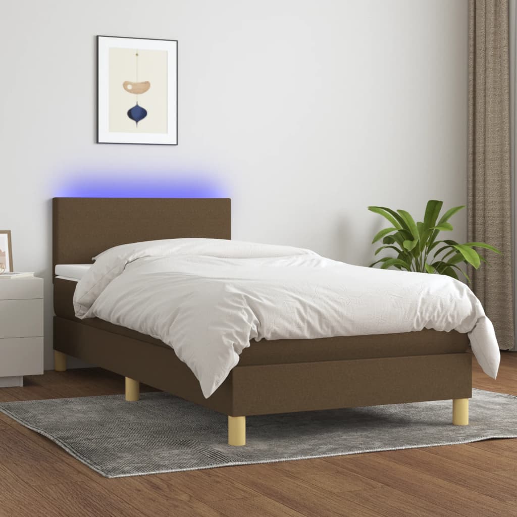Sommier à lattes de lit et matelas et LED Marron foncé 80x200cm - XIOS