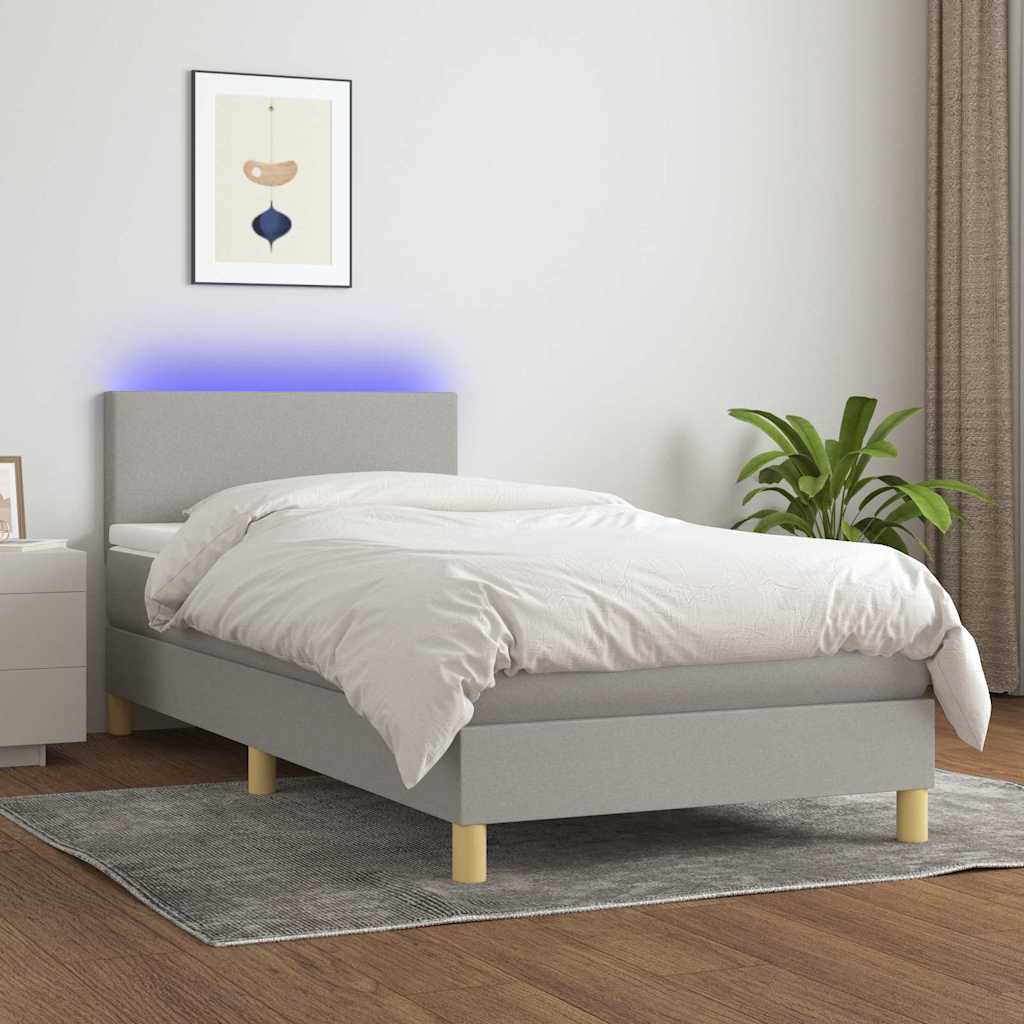 Sommier à lattes de lit avec matelas et LED Gris clair 90x200cm