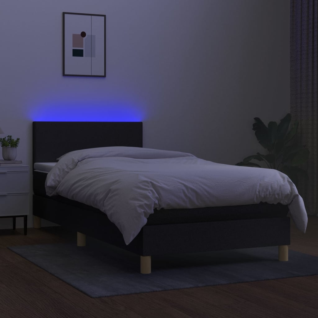 Sommier à lattes de lit avec matelas et LED Noir 90x200cm Tissu - XIOS