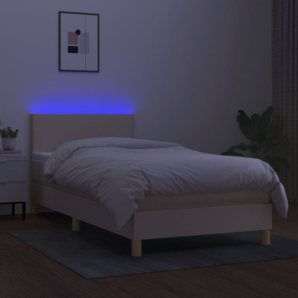 Sommier à lattes de lit avec matelas LED Crème 90x200 cm Tissu - XIOS