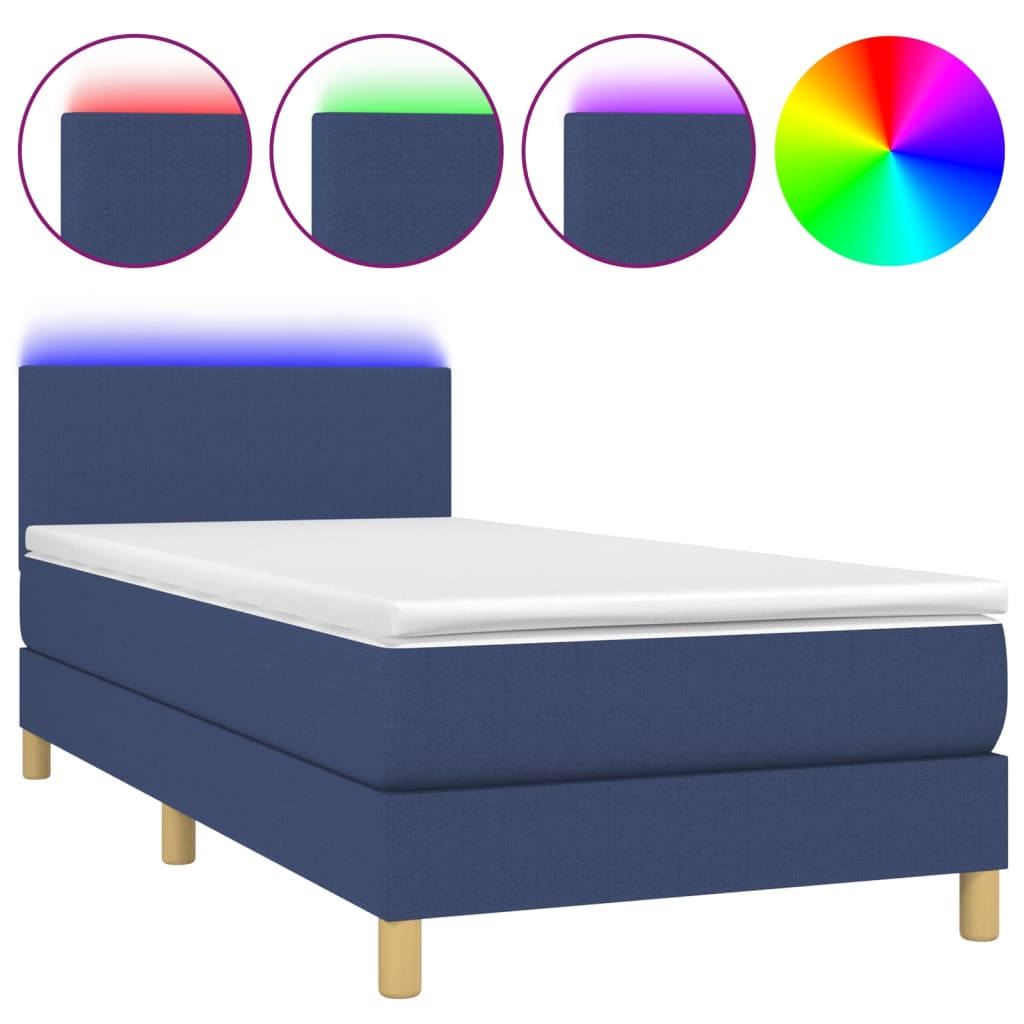 Sommier à lattes de lit avec matelas et LED Bleu 90x200cm Tissu - XIOS