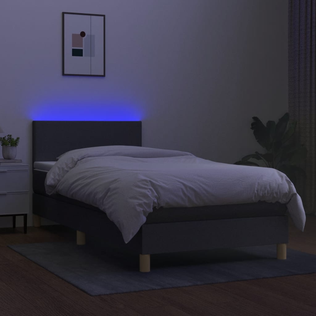 Sommier à lattes de lit et matelas et LED Gris foncé 100x200 cm - XIOS