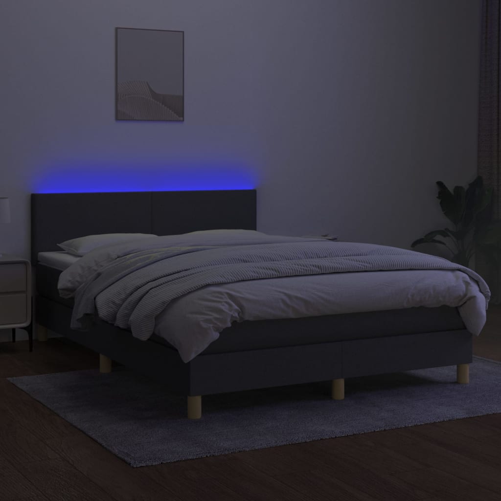 Sommier à lattes de lit et matelas et LED Gris foncé 140x190 cm - XIOS