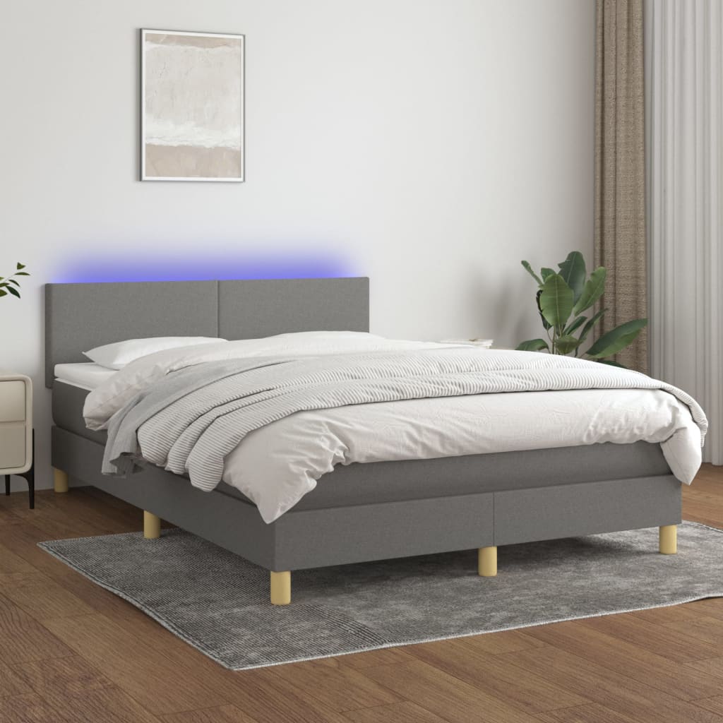 Sommier à lattes de lit et matelas et LED Gris foncé 140x190 cm - XIOS