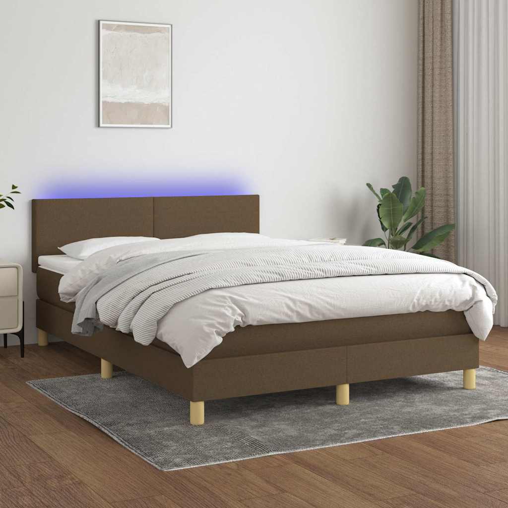 Sommier à lattes de lit matelas et LED Marron foncé 140x190 cm