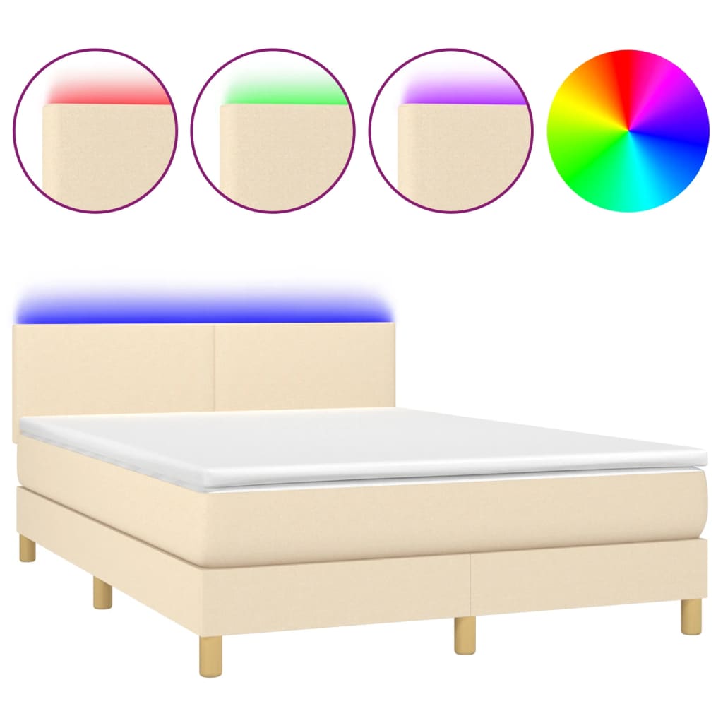 Sommier à lattes de lit avec matelas LED Crème 140x190 cm Tissu - XIOS