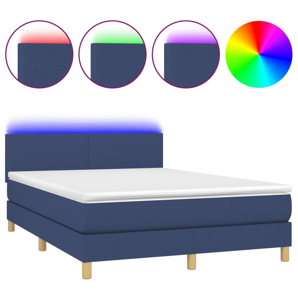 Sommier à lattes de lit avec matelas LED Bleu 140x190 cm Tissu - XIOS