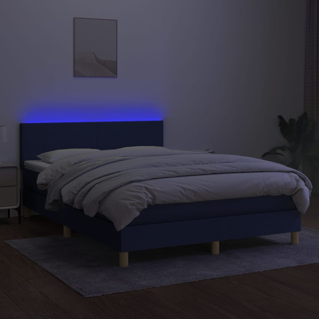 Sommier à lattes de lit avec matelas LED Bleu 140x190 cm Tissu - XIOS