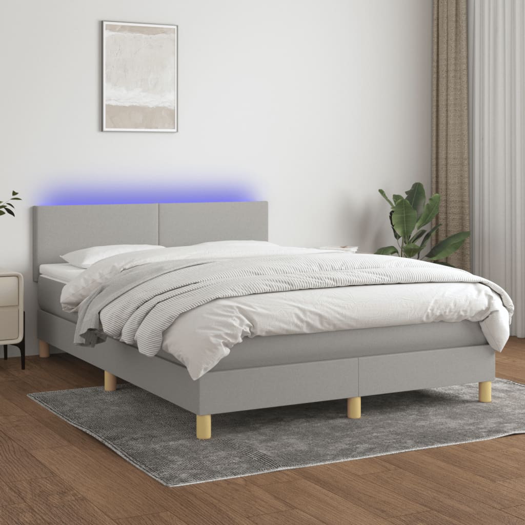 Sommier à lattes de lit et matelas et LED Gris clair 140x200 cm - XIOS