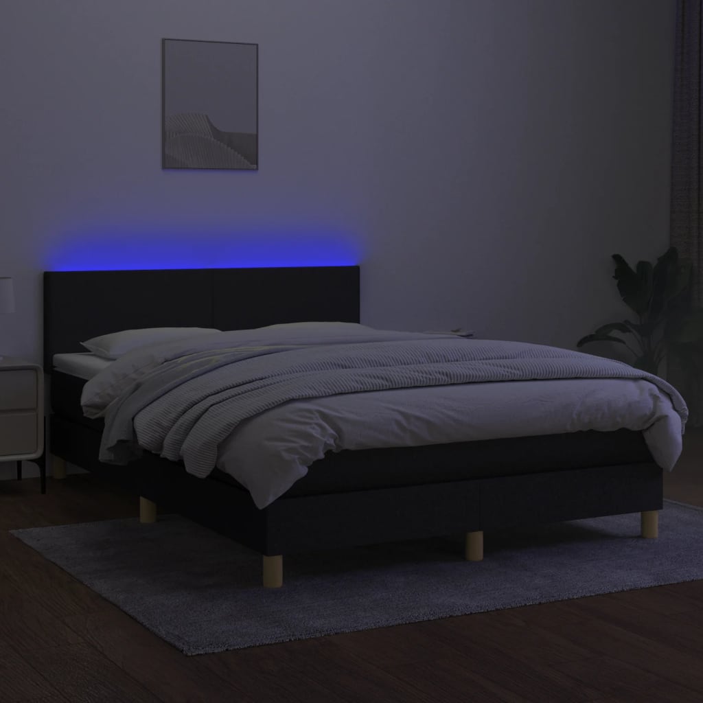 Sommier à lattes de lit avec matelas LED Noir 140x200 cm Tissu