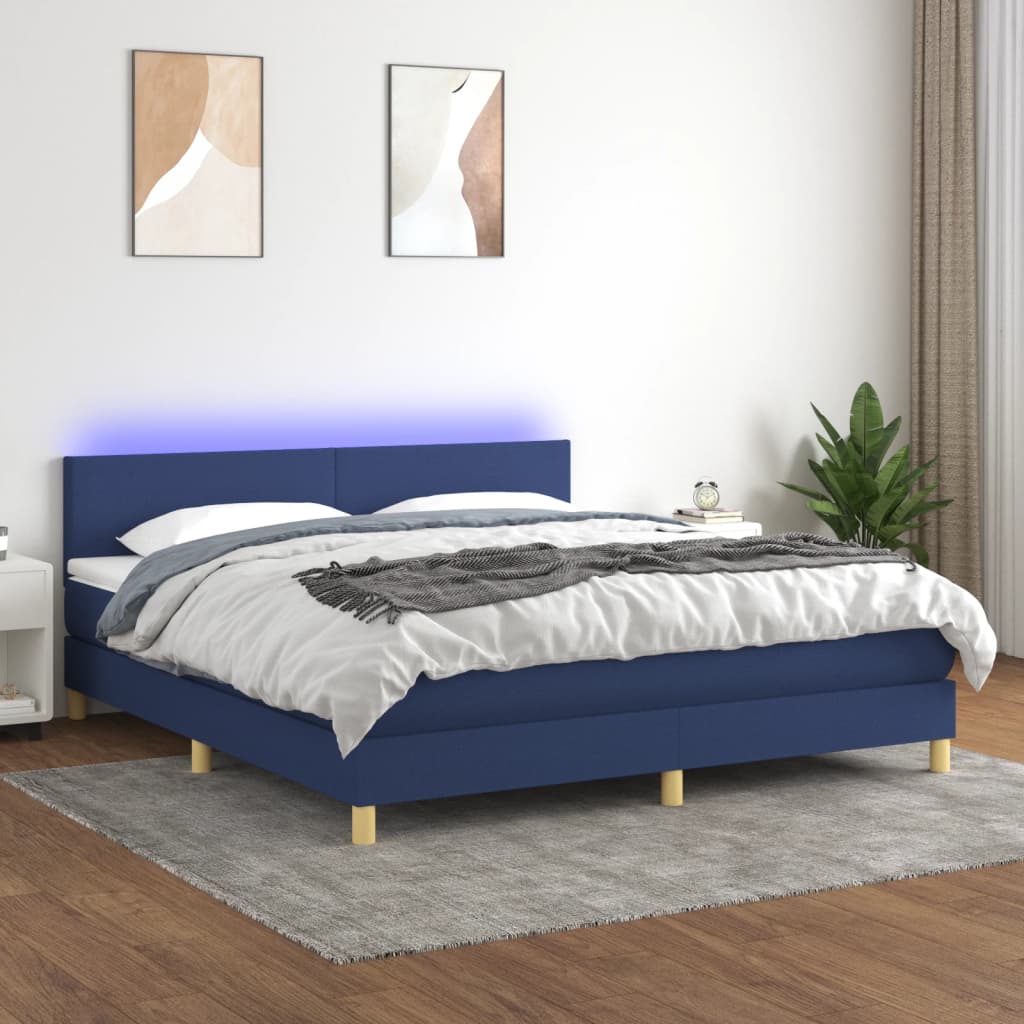 Sommier à lattes de lit avec matelas LED Bleu 180x200 cm Tissu - XIOS