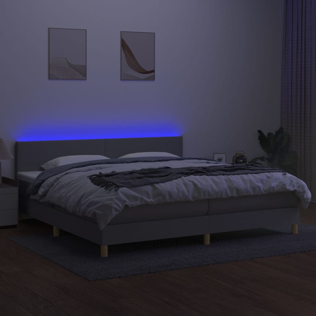 Sommier à lattes de lit matelas LED Gris clair 200x200 cm Tissu - XIOS