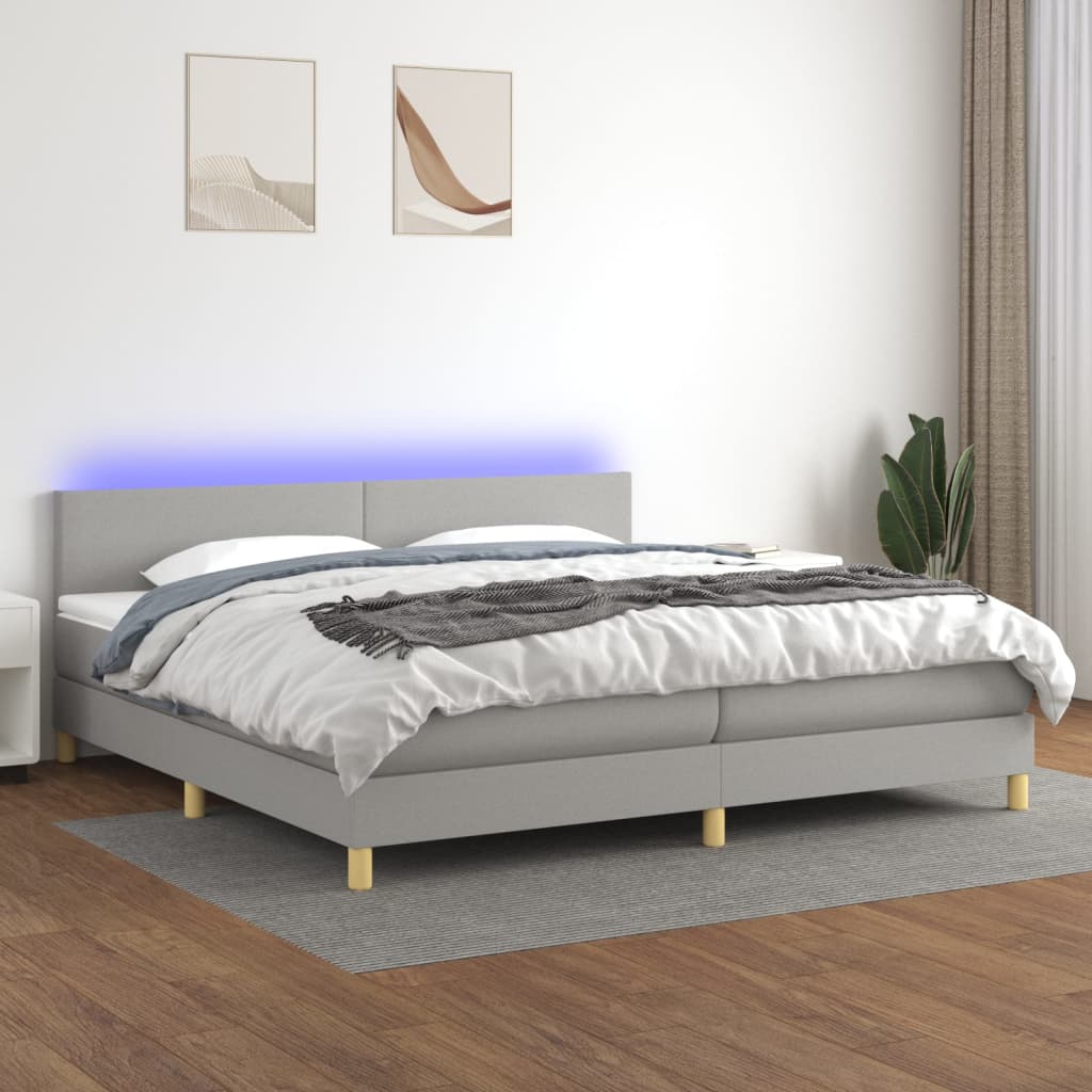 Sommier à lattes de lit matelas LED Gris clair 200x200 cm Tissu - XIOS