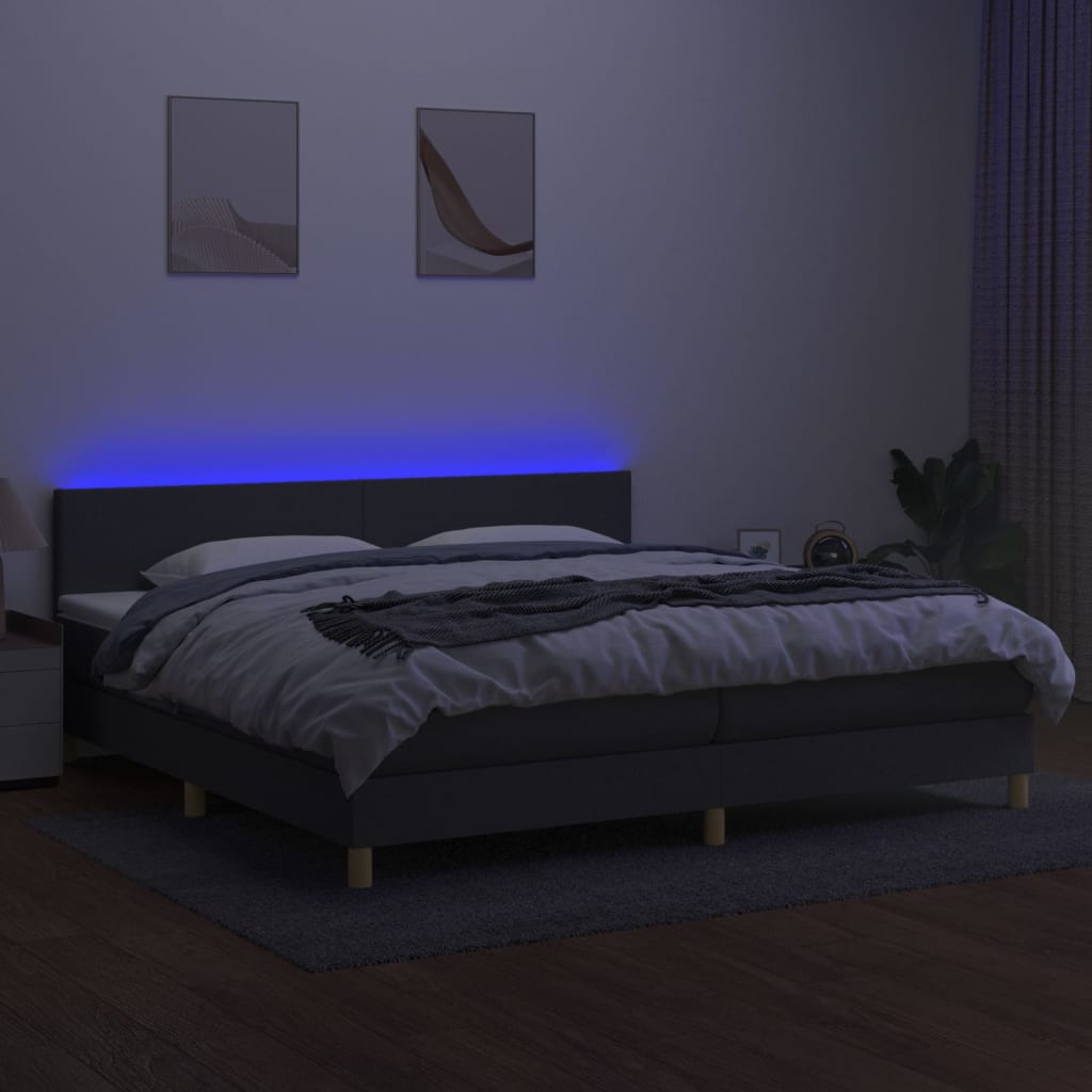 Sommier à lattes de lit et matelas et LED Gris foncé 200x200 cm - XIOS