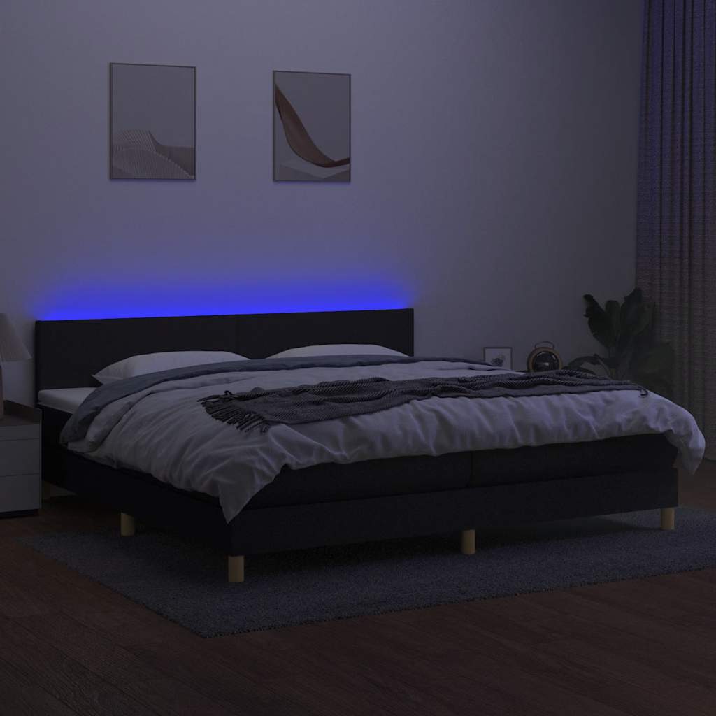Sommier à lattes de lit et matelas et LED Noir 200x200 cm Tissu - XIOS