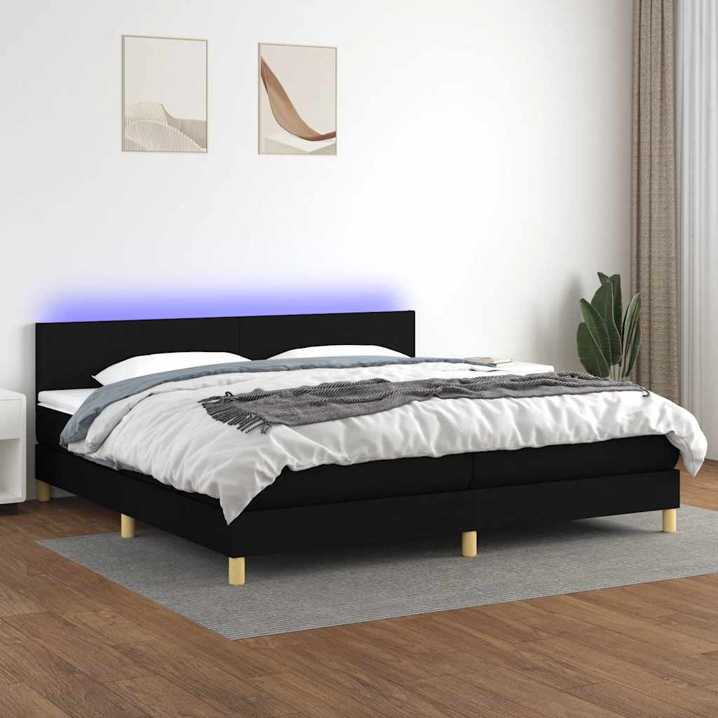 Sommier à lattes de lit et matelas et LED Noir 200x200 cm Tissu - XIOS