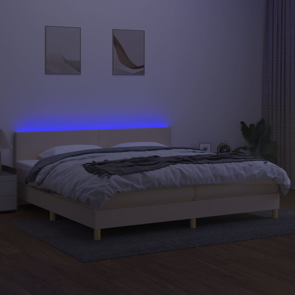 Sommier à lattes de lit et matelas et LED Crème 200x200cm Tissu - XIOS