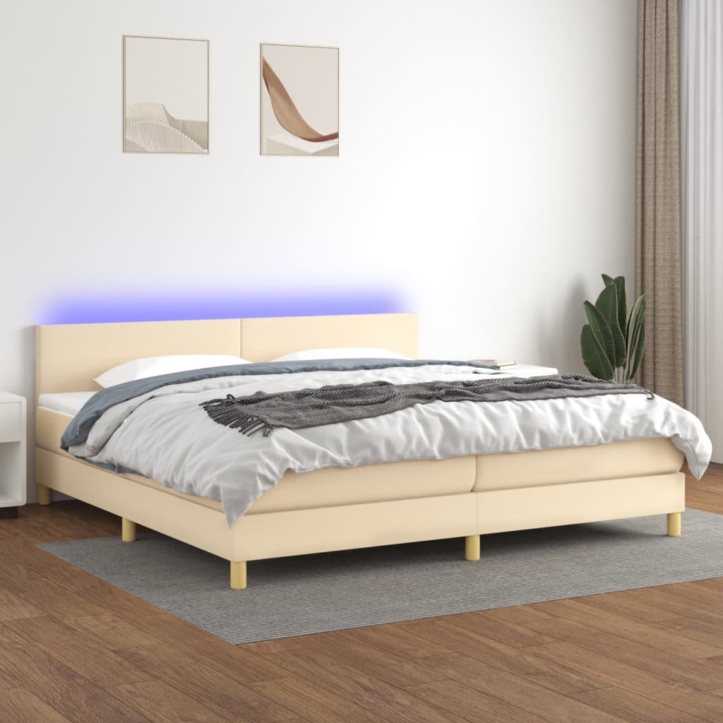 Sommier à lattes de lit et matelas et LED Crème 200x200cm Tissu - XIOS