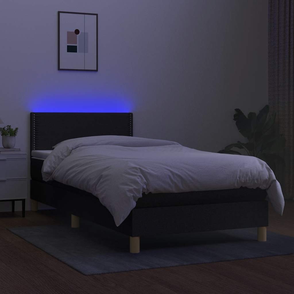 Sommier à lattes de lit avec matelas et LED Noir 90x200cm Tissu - XIOS