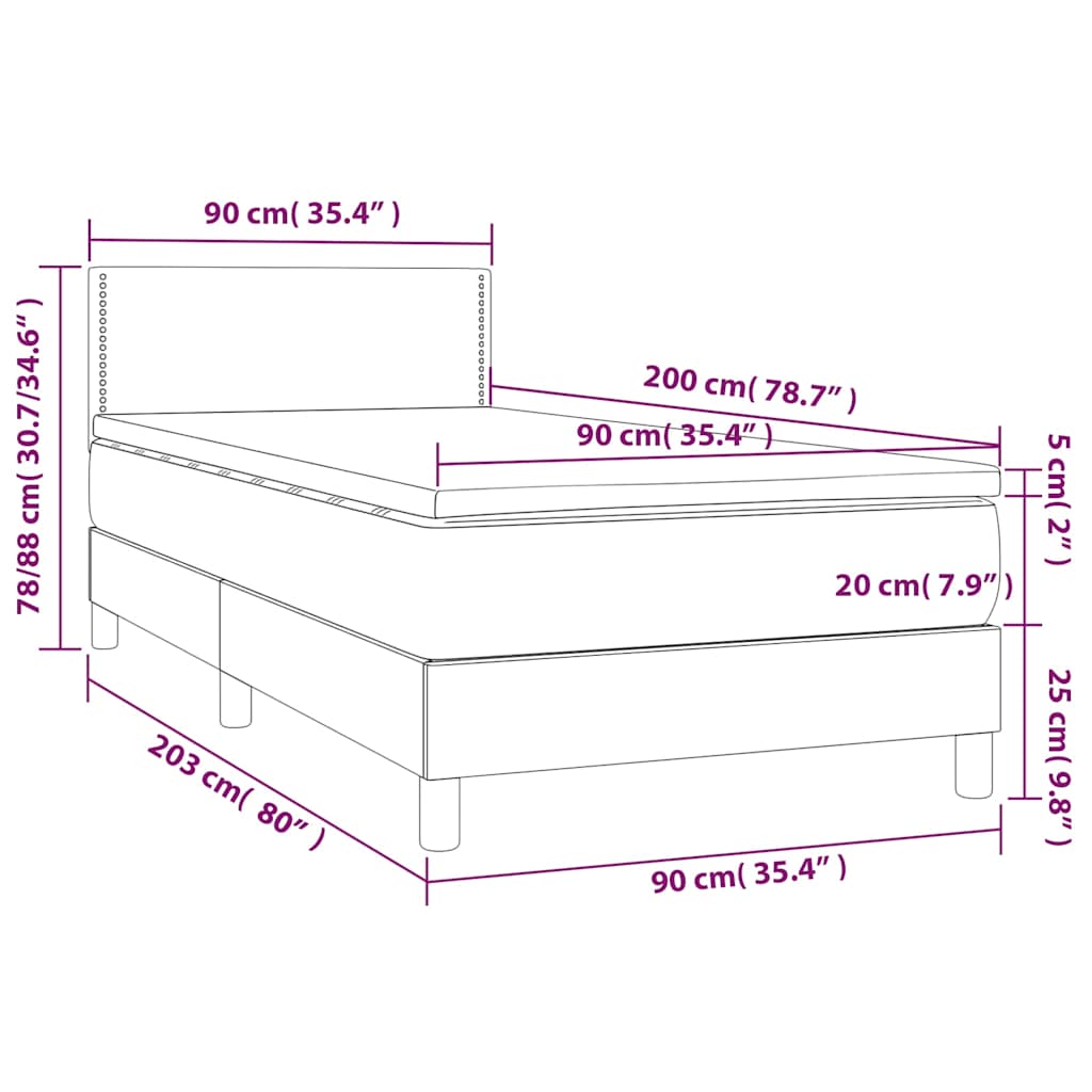 Sommier à lattes de lit avec matelas et LED Noir 90x200cm Tissu - XIOS