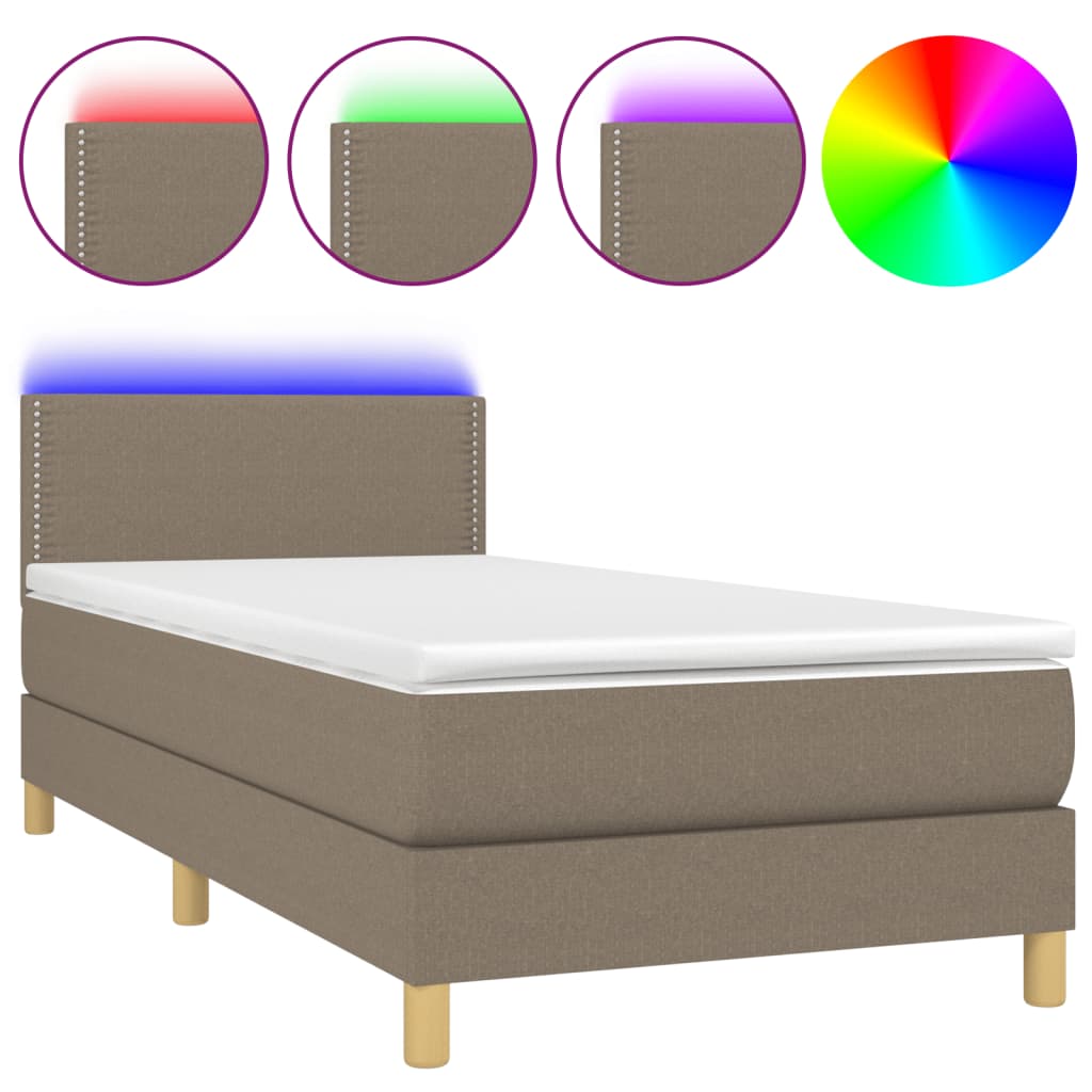 Sommier à lattes de lit avec matelas LED Taupe 90x200 cm Tissu - XIOS